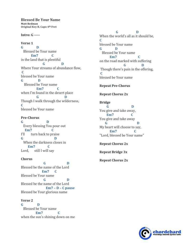 Blessed Be Your Name Matt Redman Chords and Lyrics_001