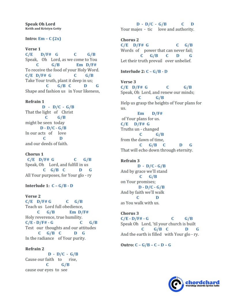 Speak, O Lord Keith & Kristyn Getty Chords and Lyrics_001