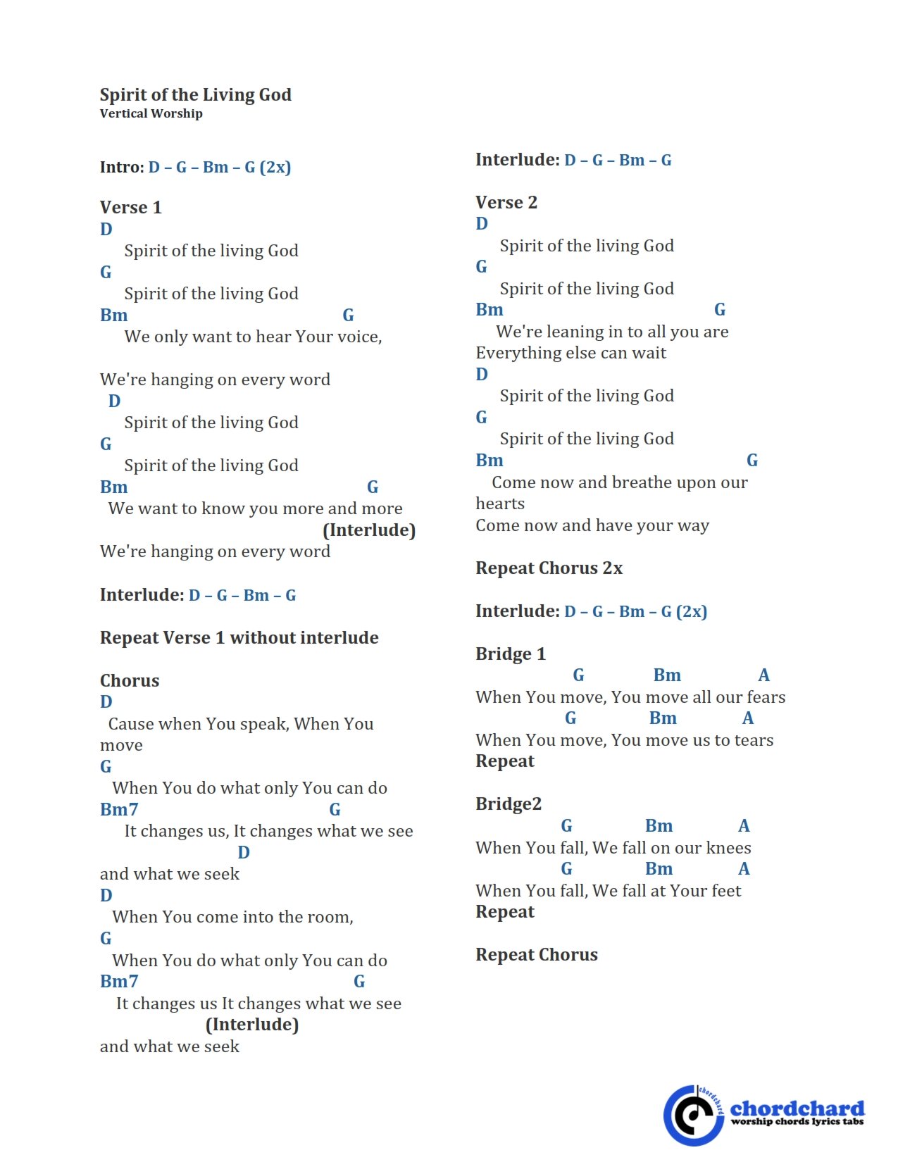Spirit of the Living God Powerful Chords and Lyrics