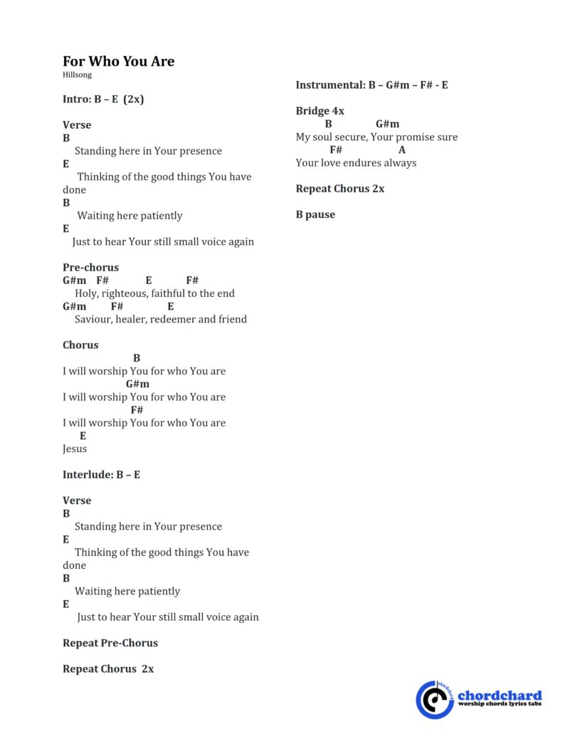 For Who You Are Hillsong Chords and Lyrics