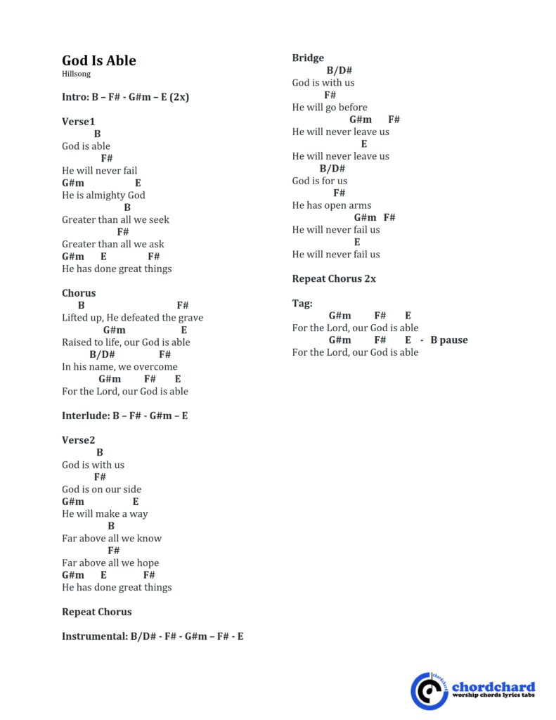 God Is Able Hillsong Chords and Lyrics