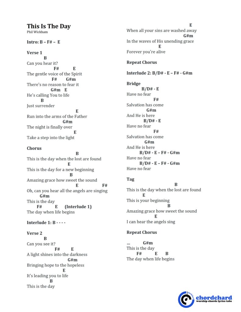 This Is The Day Phil Wickham Chords and Lyrics