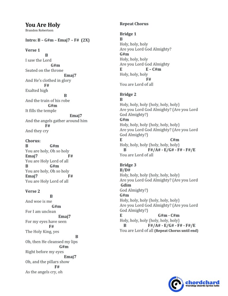 You Are Holy Brandon Robertson Chords and Lyrics