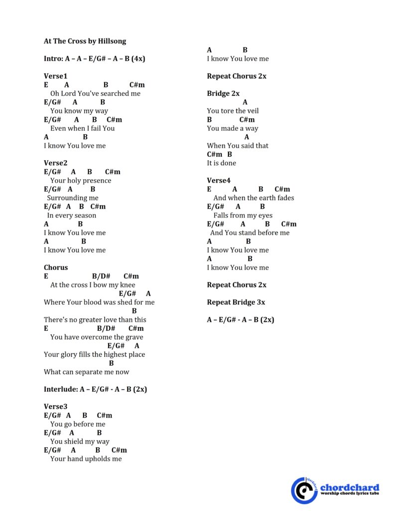 At The Cross by Hillsong Chords and Lyrics