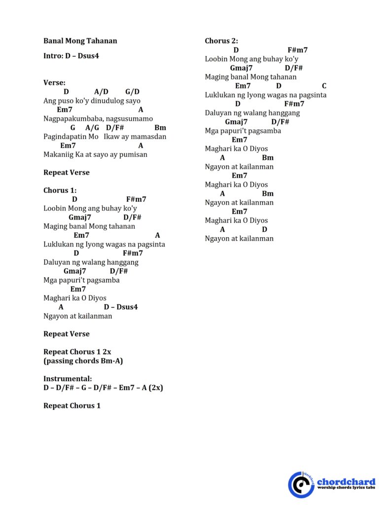 Banal Mong Tahanan by Musikatha Chords and Lyrics