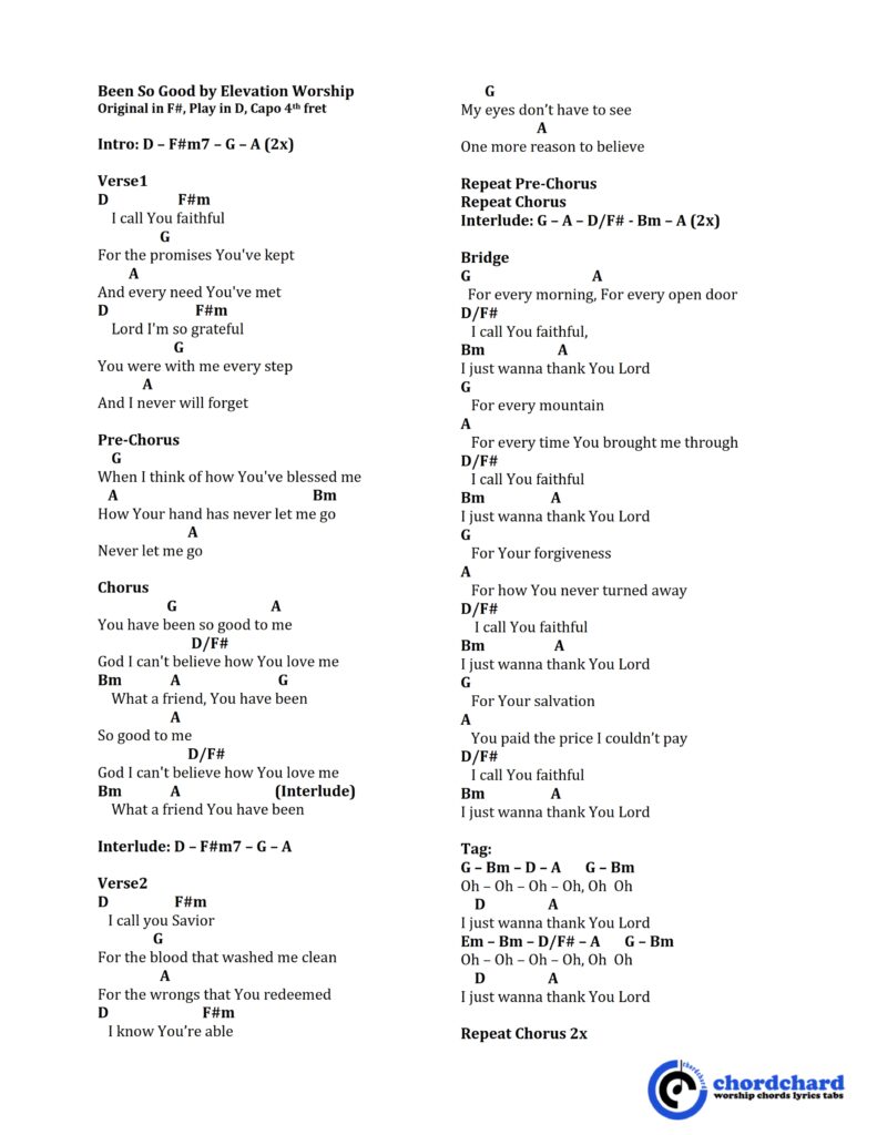 Been So Good by Elevation Worship Chords and Lyrics