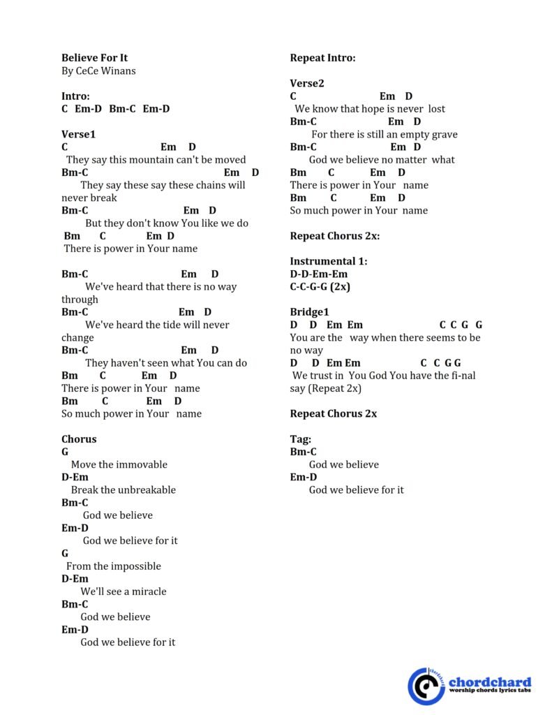 Believe For It by CeCe Winans Chords and Lyrics