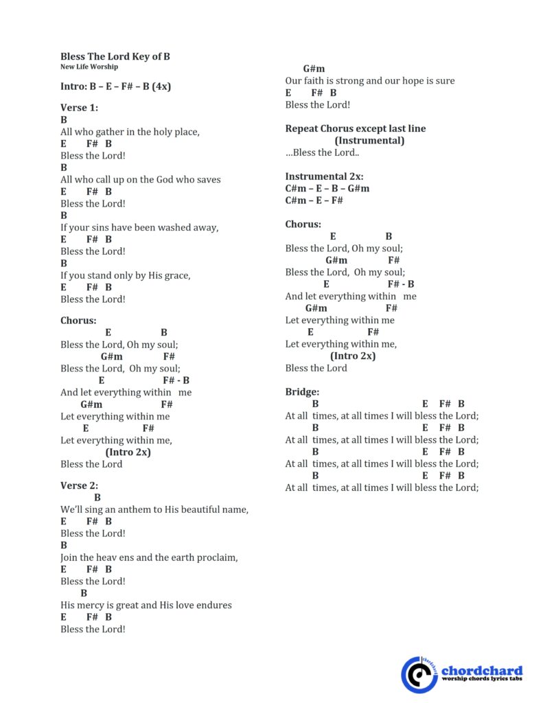 Bless The Lord by New Life Worship Chords and Lyrics