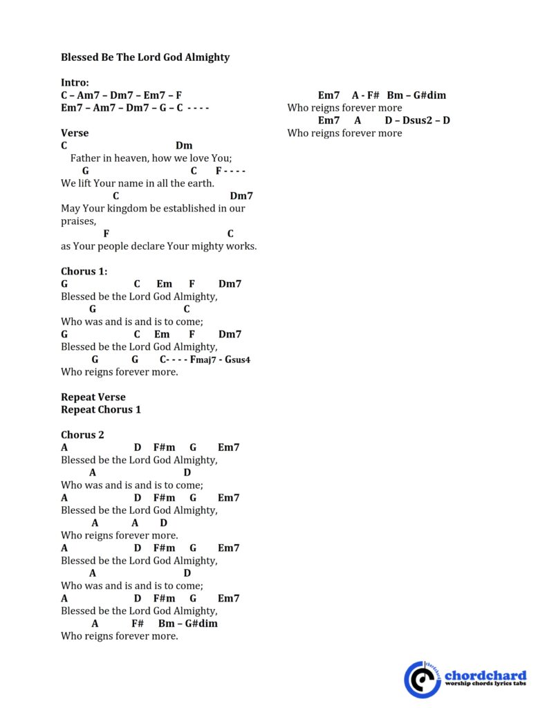 Blessed Be The Lord God Almighty by Maranatha Singers Chords and Lyrics