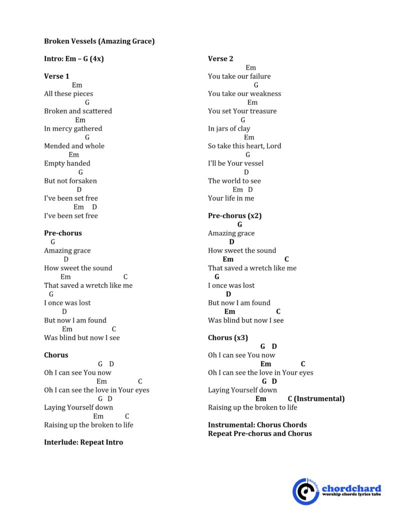Broken Vessels (Amazing Grace) by Hillsong Chords and Lyrics