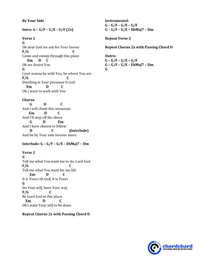 By Your Side by Hillsong Chords and Lyrics