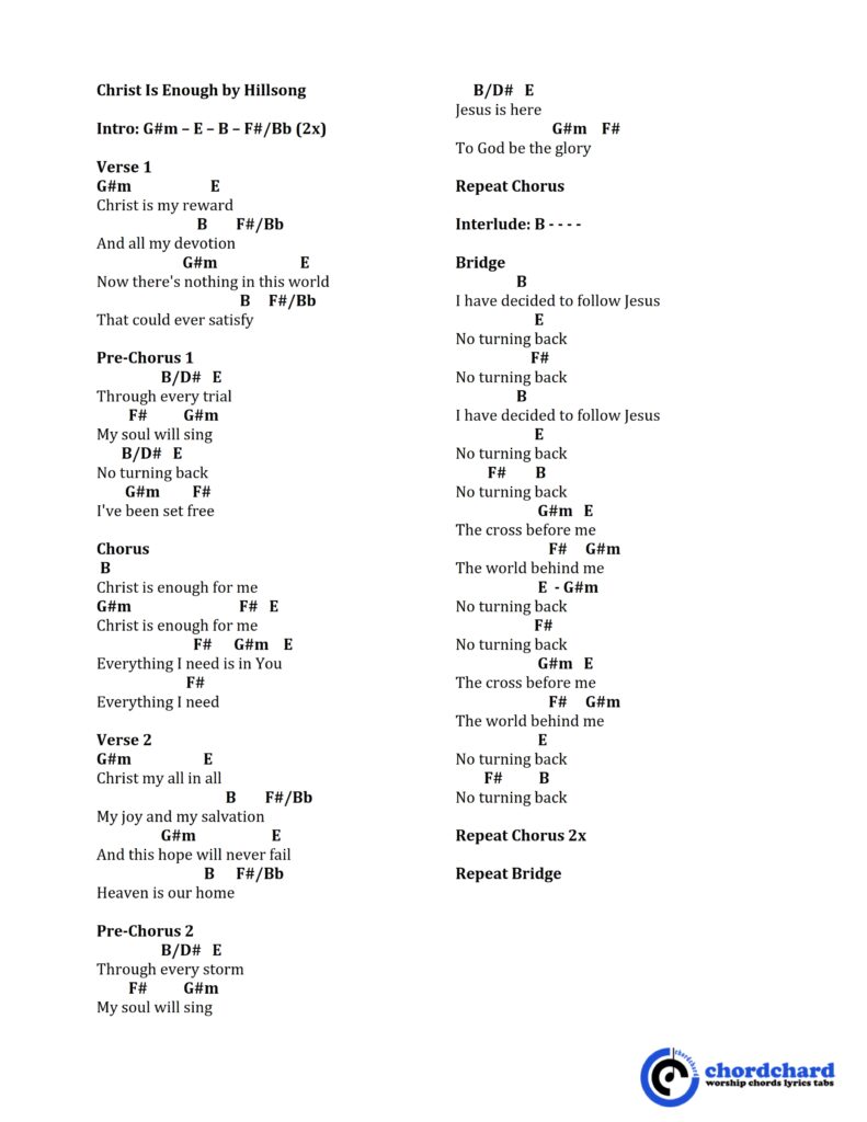 Christ Is Enough by Hillsong Chords and Lyrics