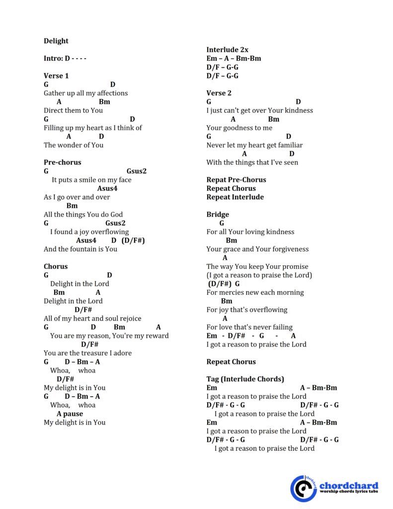 Delight by Planetshakers Chords and Lyrics