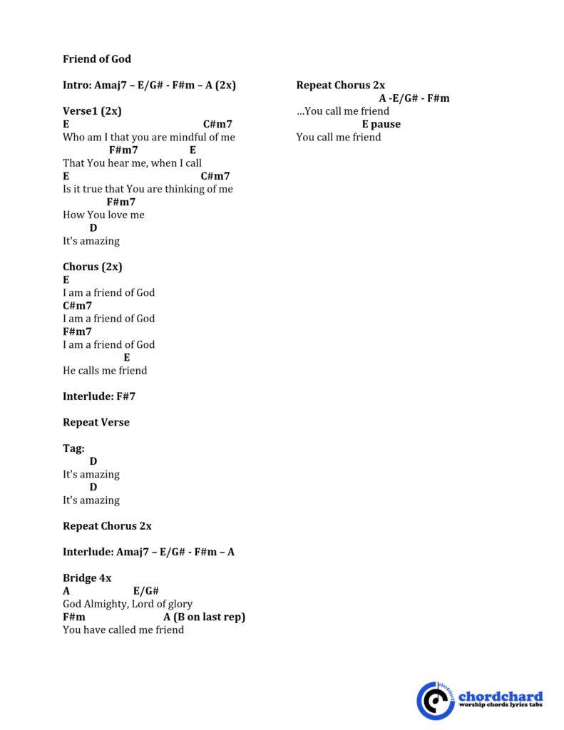 Friend Of God by Israel Houghton Chords and Lyrics