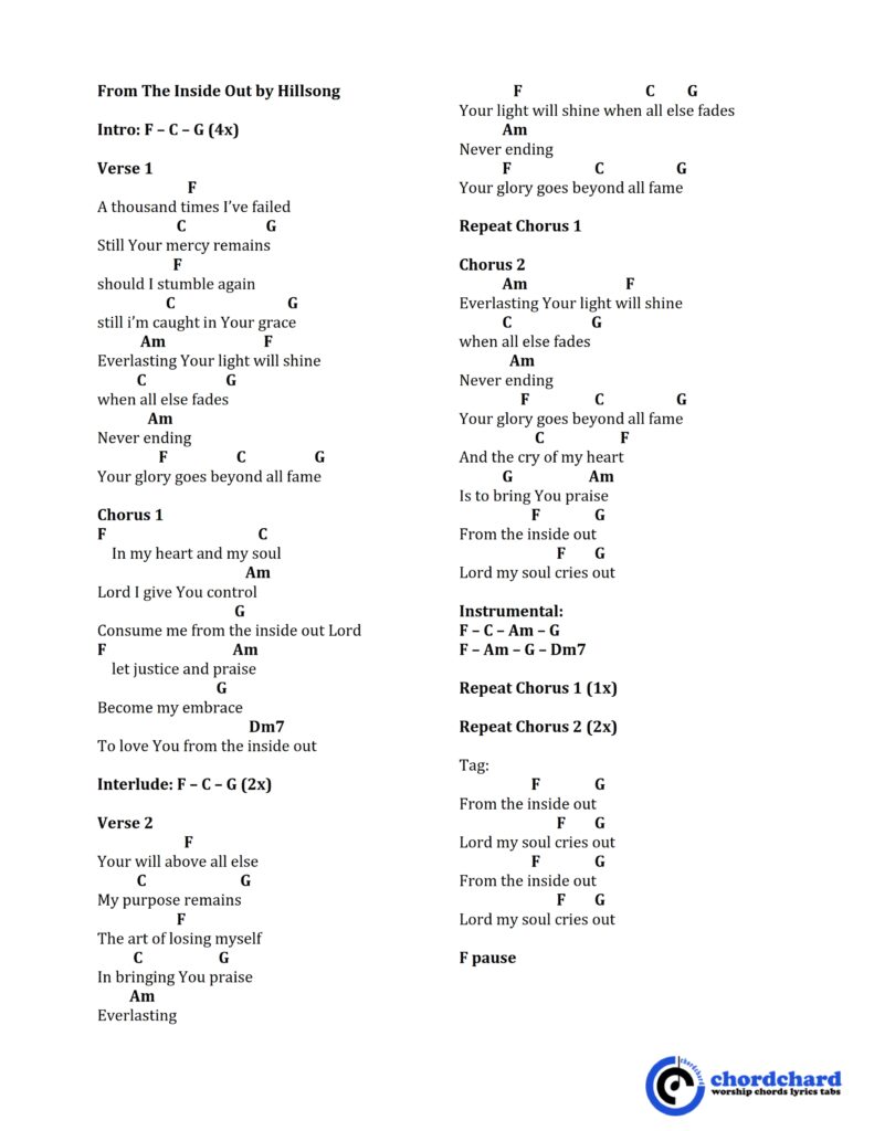 From The Inside Out by Hillsong Chords and Lyrics