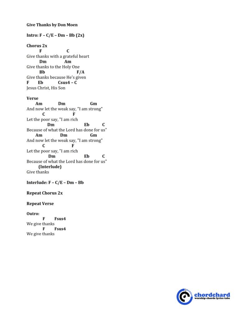 Give Thanks by Don Moen Free Chords and Lyrics