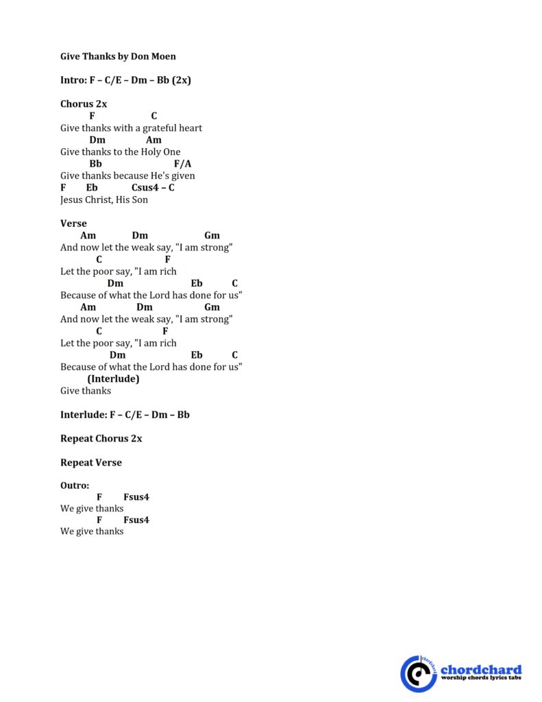 Give Thanks by Don Moen Chords and Lyrics