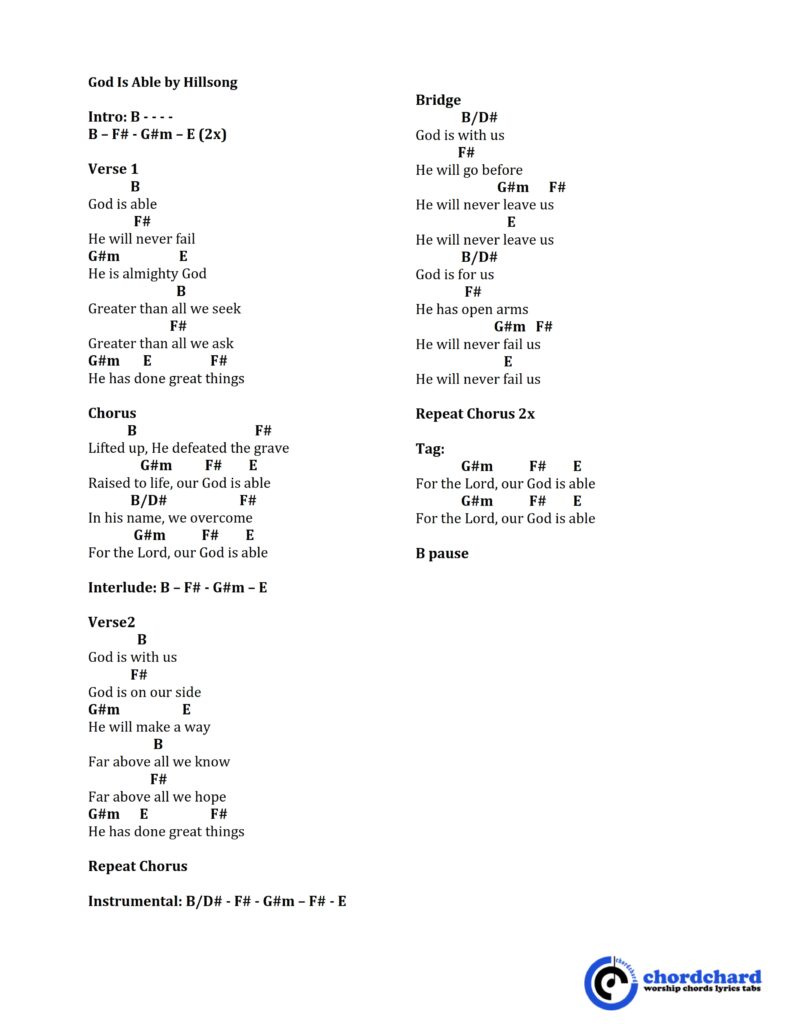 God Is Able by Hillsong Chords and Lyrics