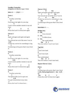 Goodbye Yesterday by Elevation Rhythm Chords and Lyrics - chordchard