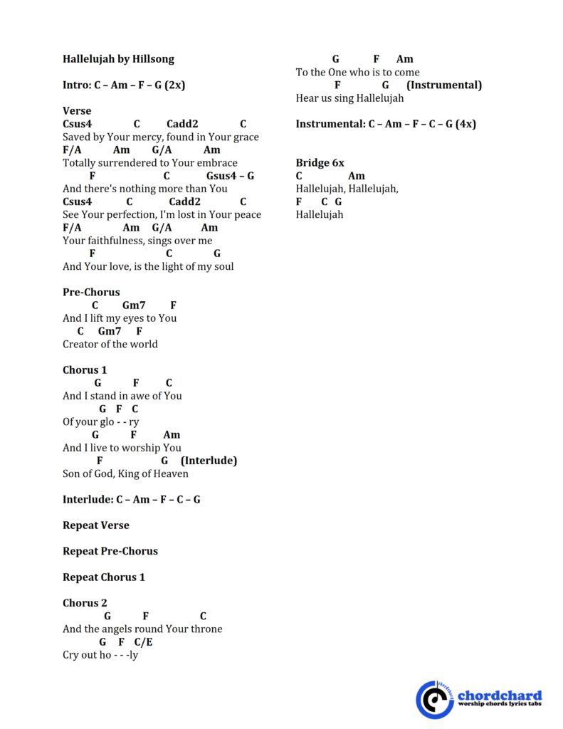 Hallelujah by Hillsong Chords and Lyrics