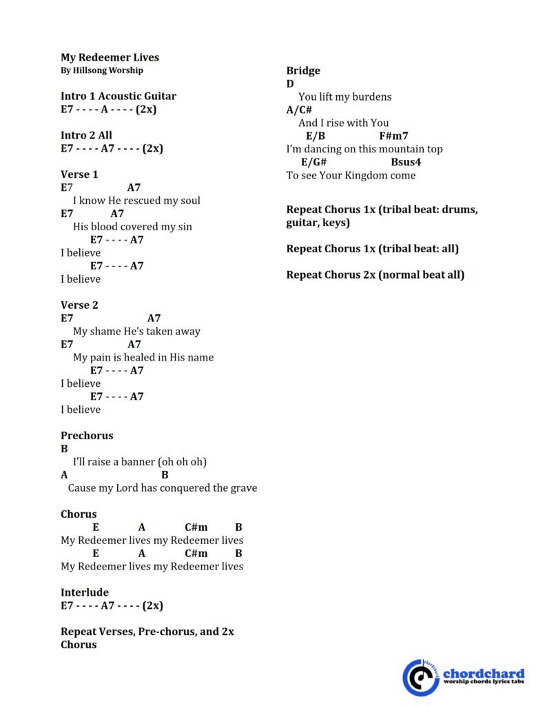 Hillsong - My Redeemer Lives Chords and Lyrics