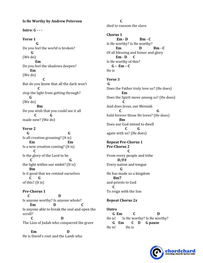 Is He Worthy by Andrew Peterson Chords and Lyrics