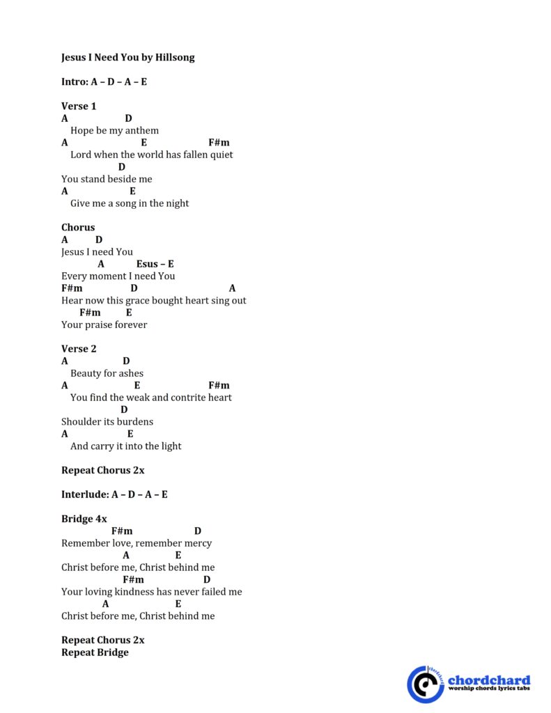 Jesus I Need You by Hillsong Chords and Lyrics