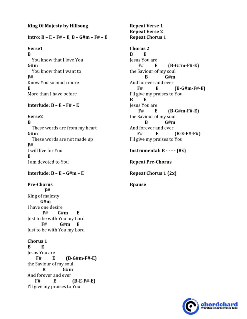 King Of Majesty by Hillsong Chords and Lyrics