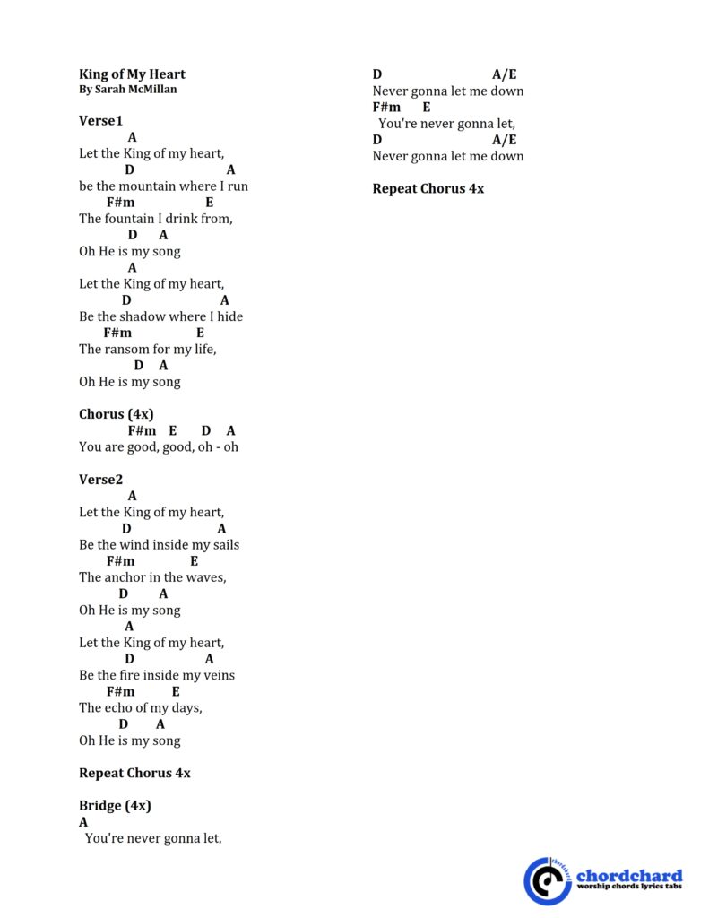 King Of My Heart by Sarah McMillan Chords and Lyrics
