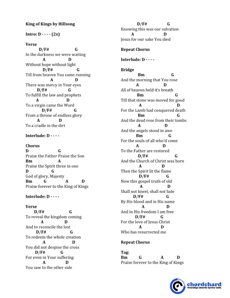 King of Kings by Hillsong Chords and Lyrics
