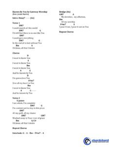 Known by You Gateway Worship Chords and Lyrics - chordchard