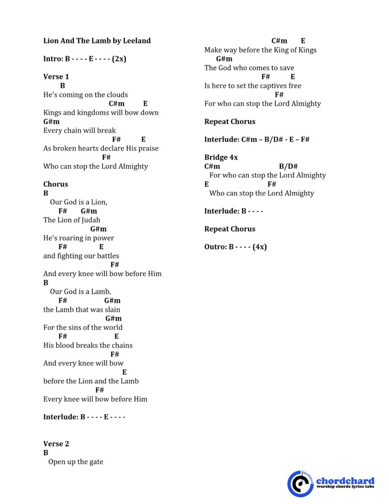 Lion And The Lamb by Leeland Chords and Lyrics