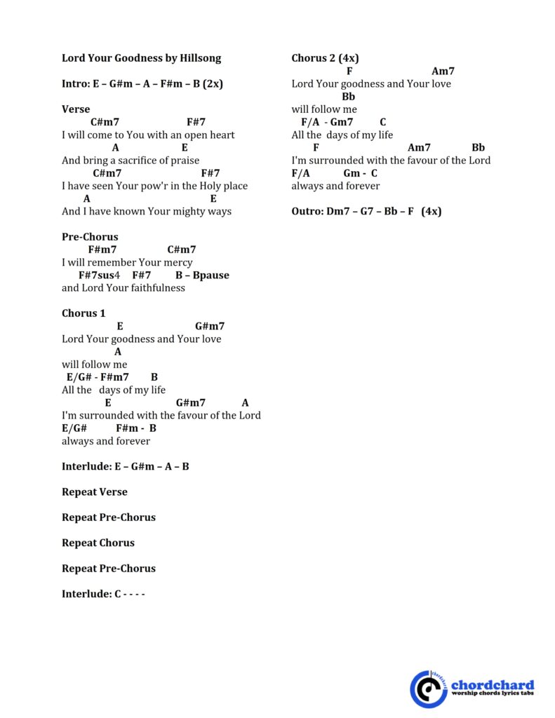 Lord Your Goodness by Hillsong Chords and Lyrics