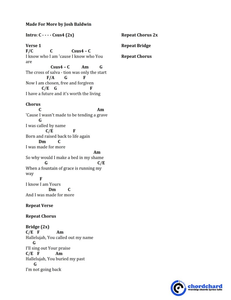 Made For More by Josh Baldwin Chords and Lyrics