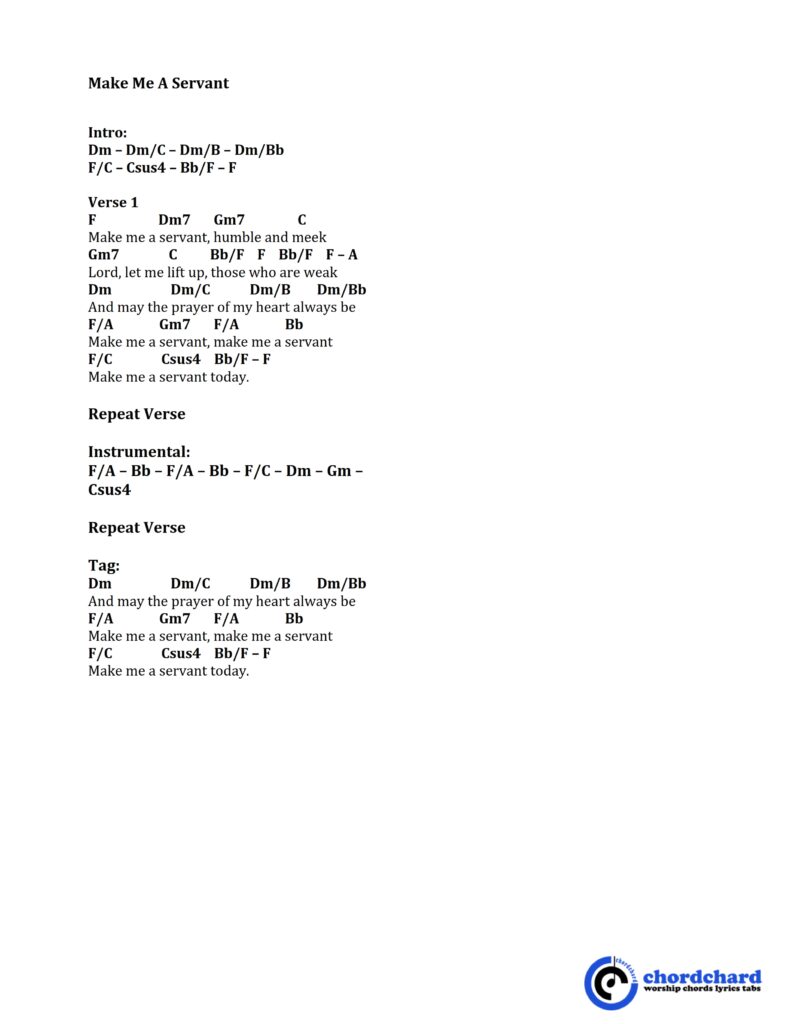 Make Me A Servant by Maranatha Singers Chords and Lyrics