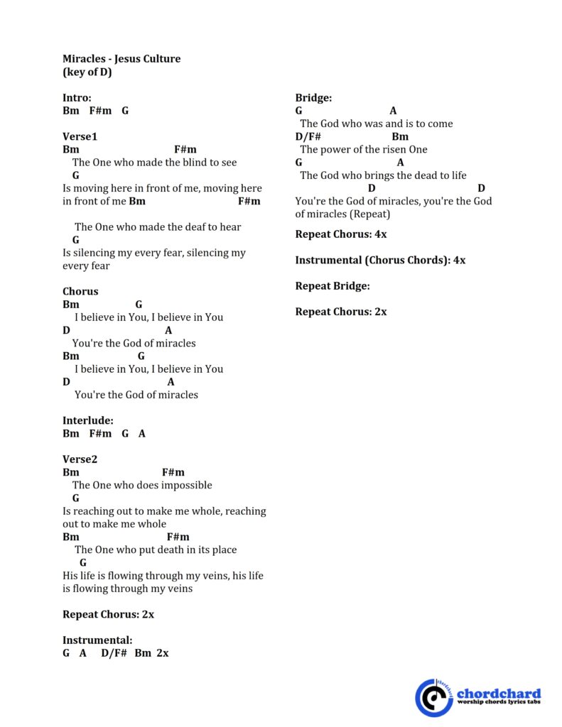 Miracles by Jesus Culture Chords and Lyrics