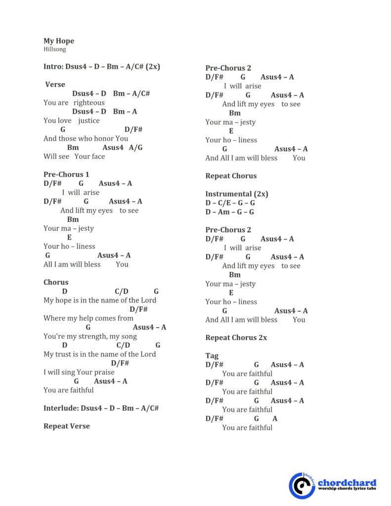 My Hope by Hillsong Chords and Lyrics