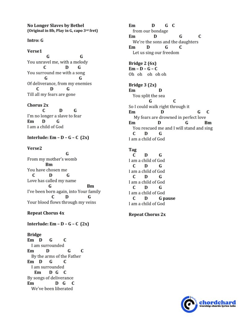No Longer Slaves by Bethel Chords and Lyrics