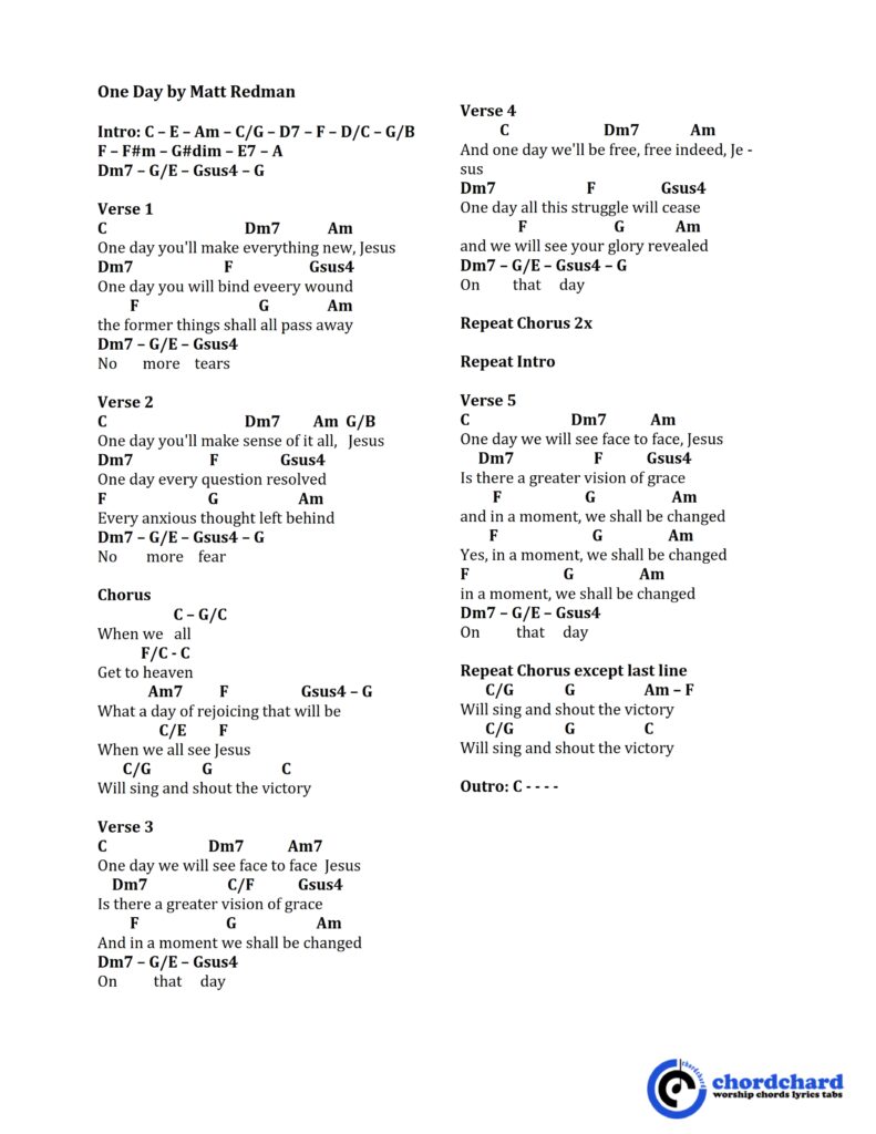 One Day by Matt Redman Chords and Lyrics