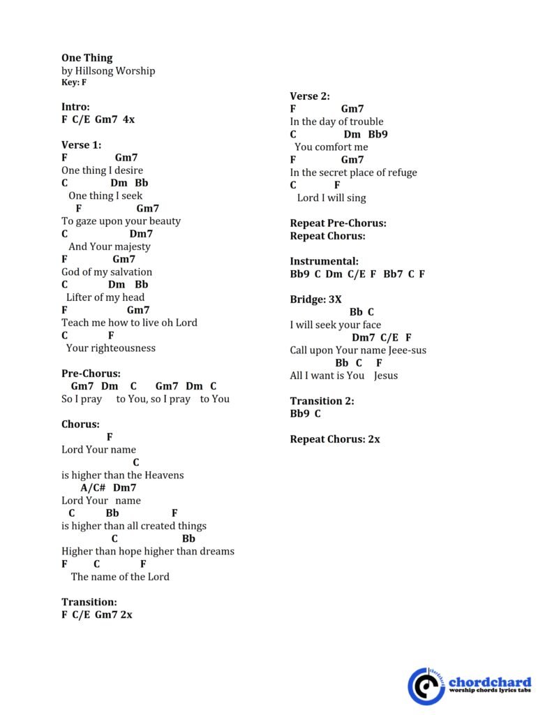 One Thing by Hillsong Chords and Lyrics