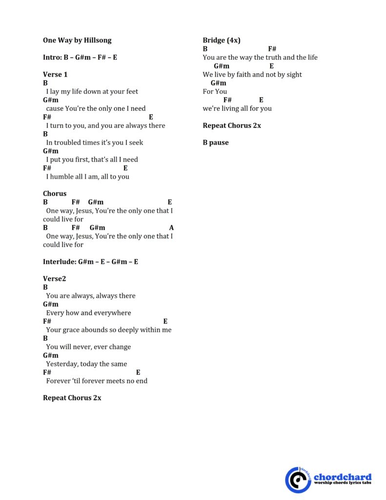 One Way by Hillsong Chords and Lyrics