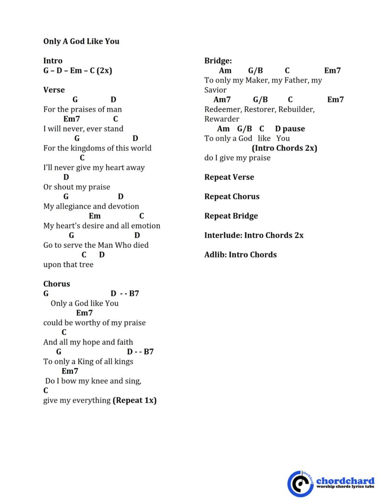 Only A God Like You by Tommy Walker Chords and Lyrics