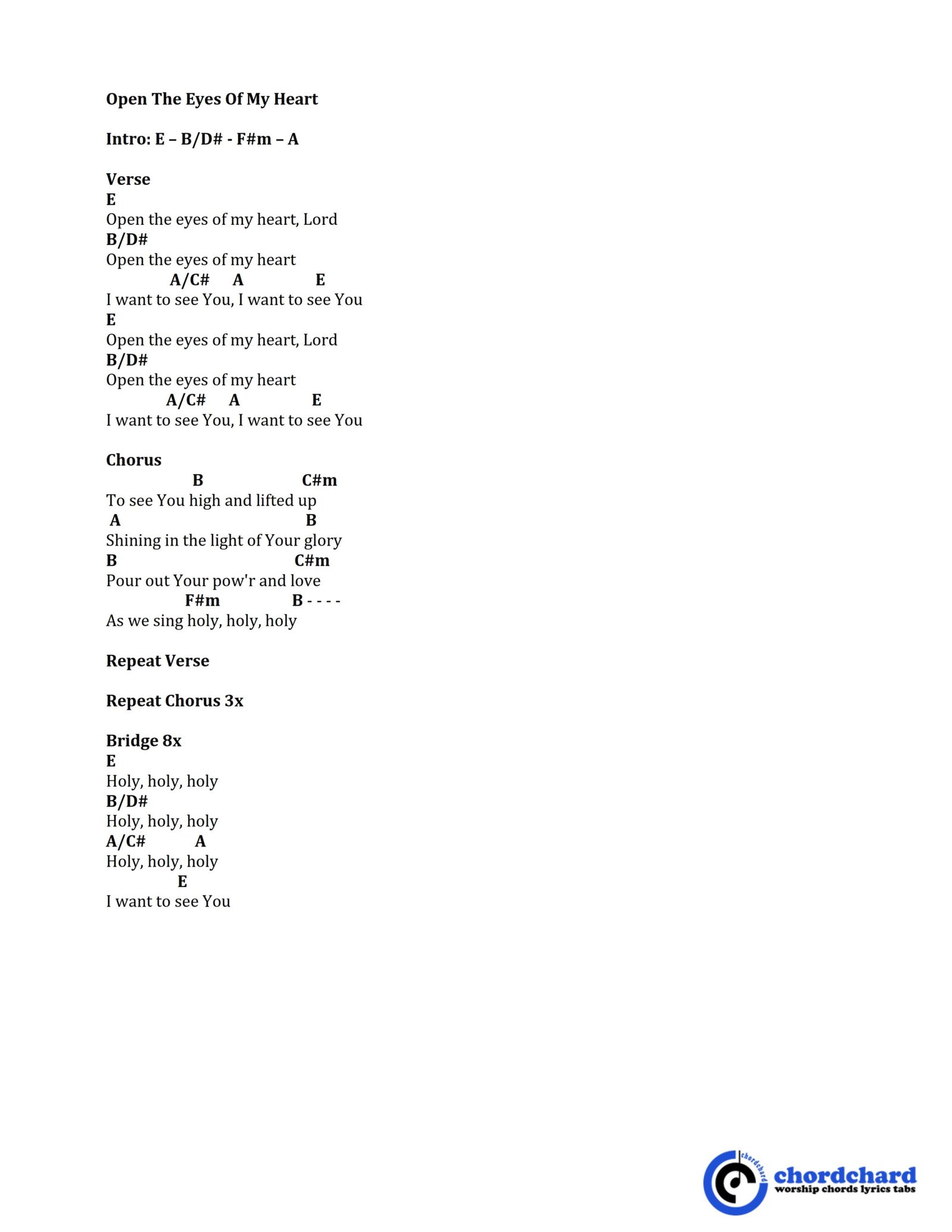 Open The Eyes Of My Heart by Michael W. Smith Chords and Lyrics ...