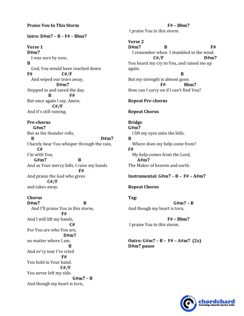 Praise You In This Storm by Casting Crowns Chords and Lyrics