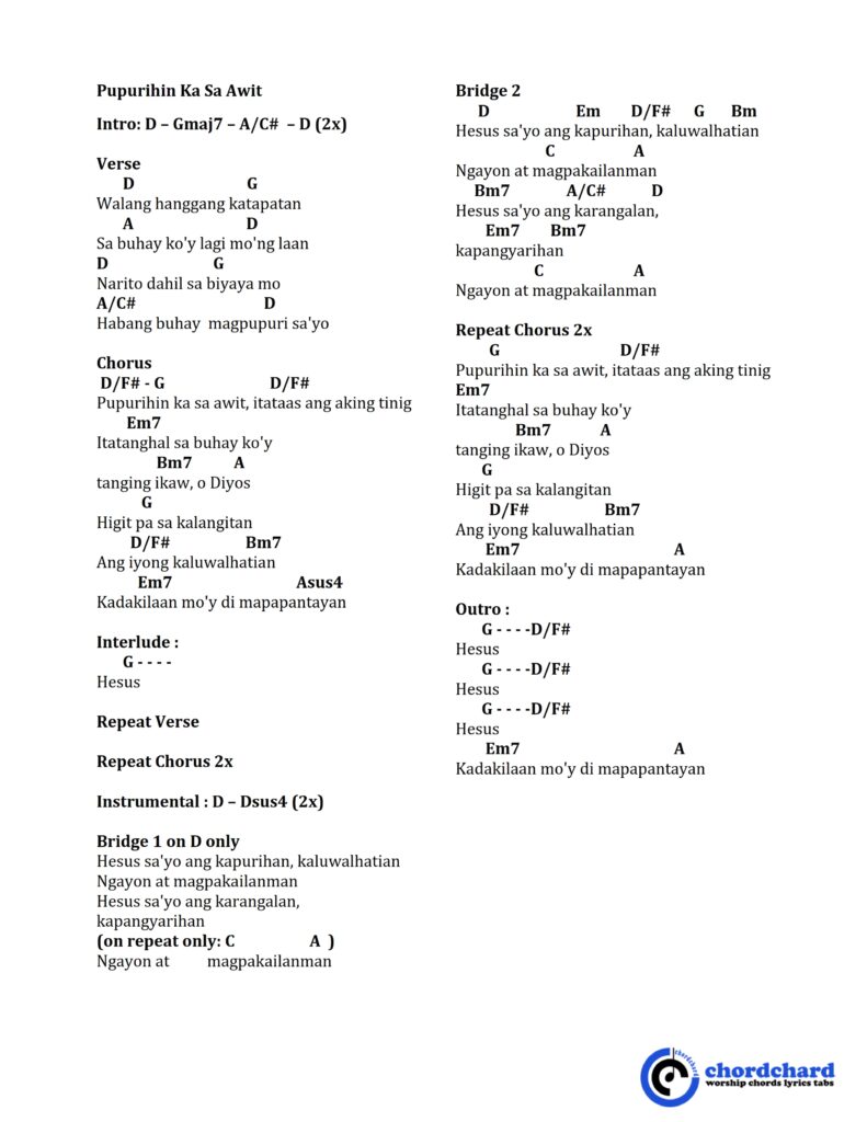 Pupurihin Ka Sa Awit by Musikatha Chords and Lyrics