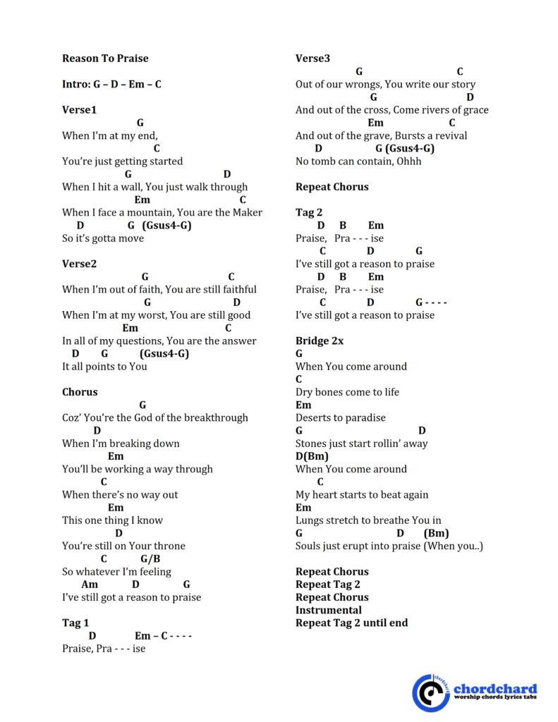 Reason to Praise Lyrics and Chords