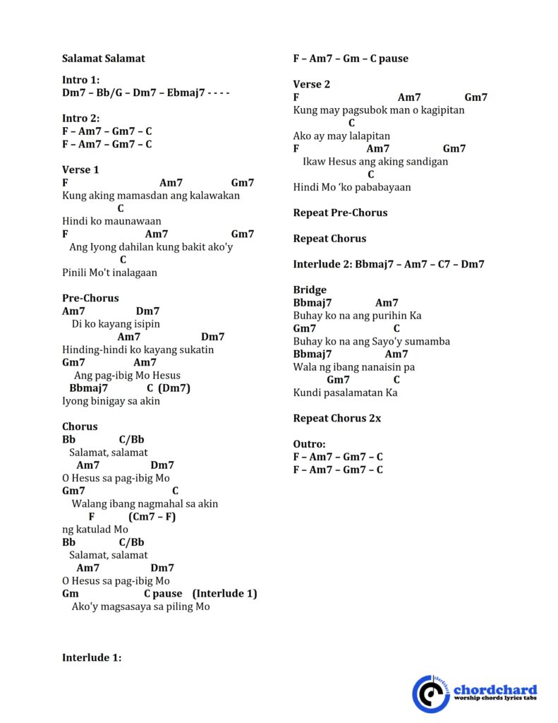 Salamat Salamat by Malayang Pilipino Music Chords and Lyrics