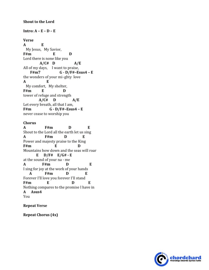 Shout To The Lord by Hillsong Chords and Lyrics