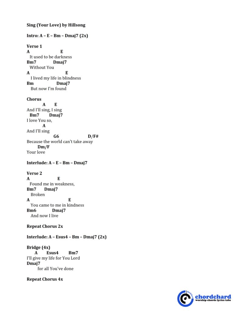 Sing (Your Love) by Hillsong Chords and Lyrics