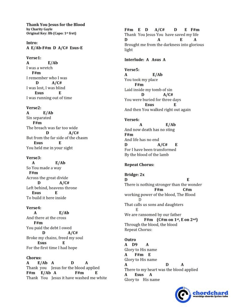 Thank You Jesus For The Blood by Charity Gayle Chords and Lyrics